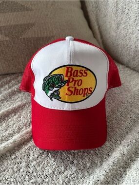 Bass Pro Shops Logo Trucker Cap Red, White and Yellow Fish